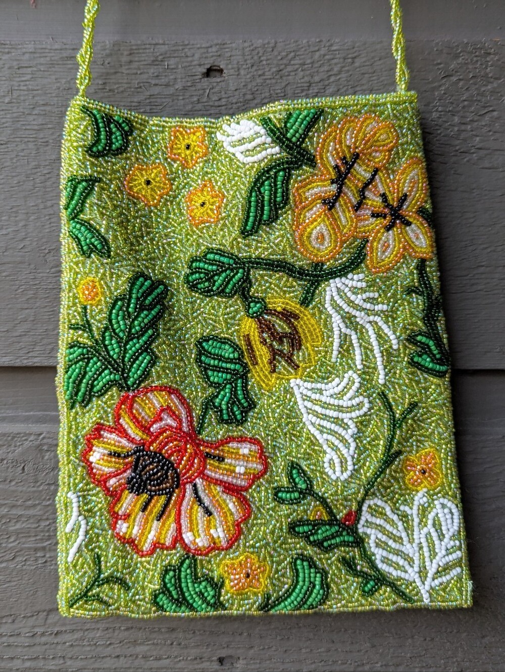 Barse Beaded Blooming Springtime Floral Crossbody Bag in Lime Green